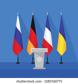 The Normandy Format. Four Countries (Germany, Russia, Ukraine And France). Flag. Vector. Tribune. Politics.