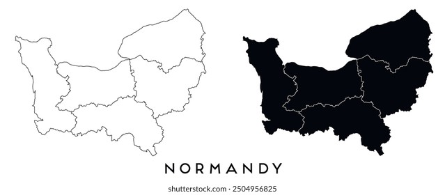 Normandy map of regions districts vector black on white and outline