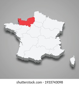 Normandy region location within France 3d isometric map