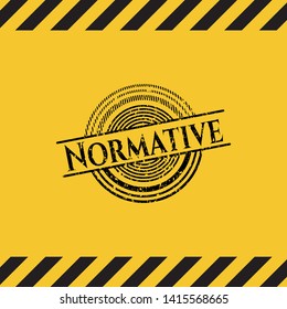 Normative black grunge emblem inside yellow warning sign. Vector Illustration. Detailed.
