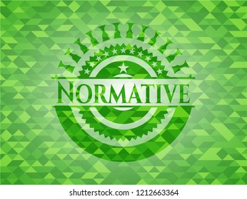 Normative green emblem. Mosaic background
