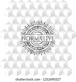 Normative realistic grey emblem with geometric cube white background