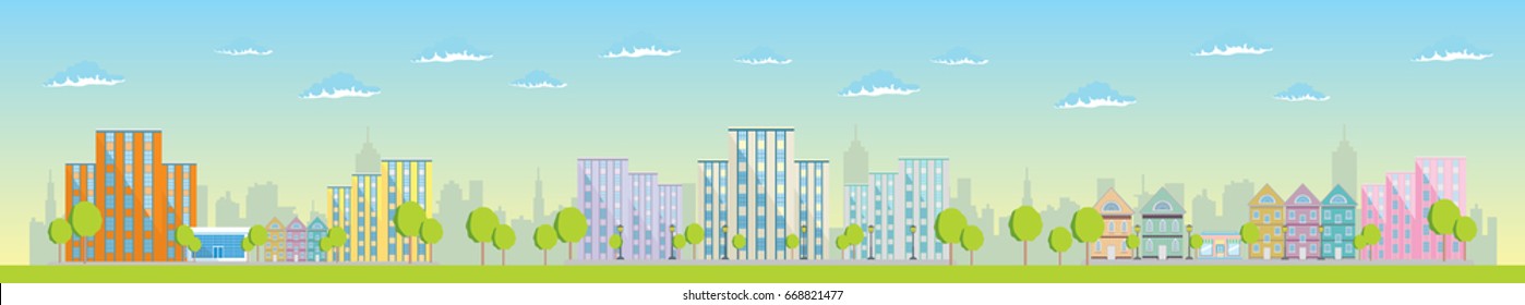 Norning sky over modern city landscape vector illustration
cityscape, banner