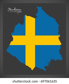 Norrbotten map of Sweden with Swedish national flag illustration