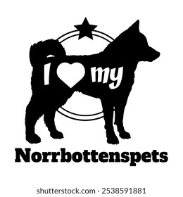 Norrbottenspets dog silhouette, i love my dog,  dog, dog breeds, logo, vector, silhouette, animal, illustration, icon, sign, black, pet,