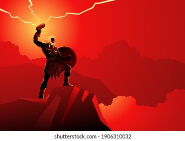 Norse god and goddess vector illustration series, Thor, the god of thunder and lightning