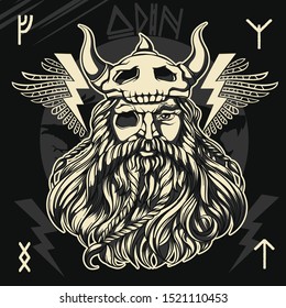 The Norse God Odin Vector Illustration 3 colours