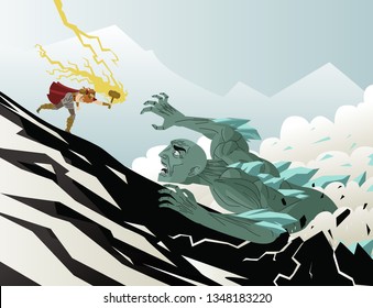 Norse Mythology Thor Fighting A Frost Ice Giant Monster Ogre