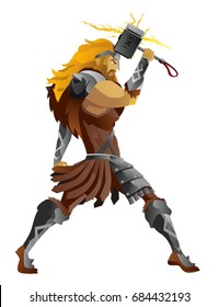 norse mythology Thor holding his thunder hammer