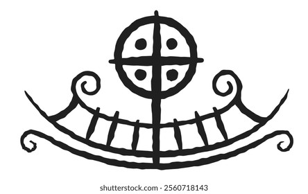 Norse pagan nautical symbol: An ancient Drakkar illustrated in ink.