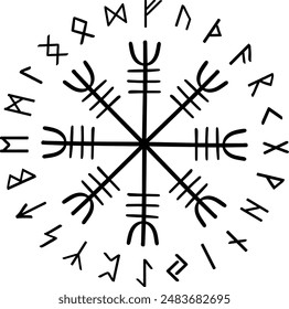 Norse symbol of Aegishjalmur . Helm of awe. Icelandic staves with elder futhark runes. Gapaldur.