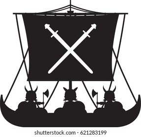 Norse Viking Longboat in Silhouette