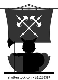 Norse Viking Warriors and Longboat