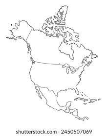 Nord-Amerika-Kontinent mit Landgrenze. Handgezeichnete Illustration.