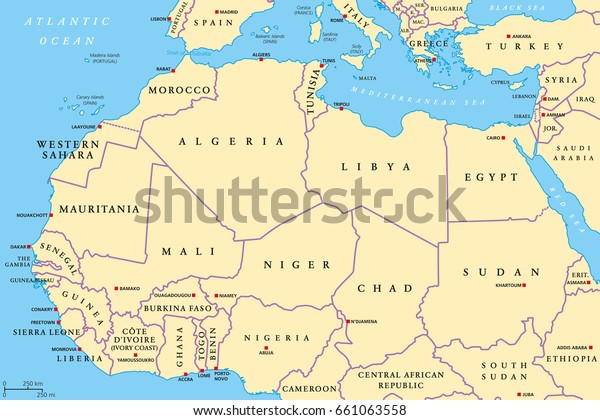 North Africa Countries Political Map Capitals Stock Vector Royalty