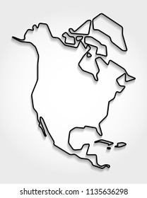 North America, black outline map, shadow concept