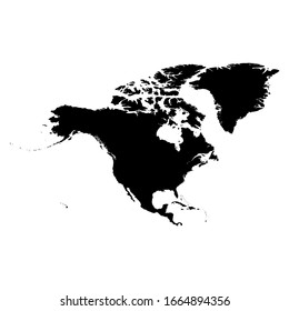 North America black silhouette. Contour map of continent. Simple flat vector illustration.