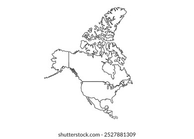 Mapa de país en blanco de América del Norte. Alto detalle. Estilo de contorno. Forma de América del Norte. Ilustración vectorial.