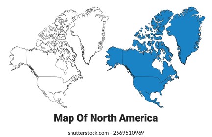 North America Blue detailed map border regions outline vector set