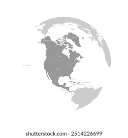 Nordamerika Kontinent dunkelblau hervorgehoben Silhouette auf der Erde Globus. Ländernamen werden angezeigt. Vektorgrafik