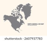 North America Continent Map Vector Hexagonal Half Tone Pattern Isolate On Light Background. Hex Texture in Form of Map of North America Continent. Modern Tech Military Contour Map for Design Projects