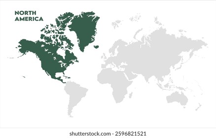 North America continent map-01, Map of North America, highlighted on the world map, North America on the world map, Satellite view, North America's location on the globe.
