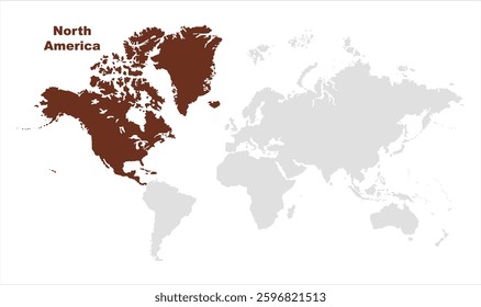 North America continent map-05, Map of North America, highlighted on the world map, North America on the world map, Satellite view, North America's location on the globe.