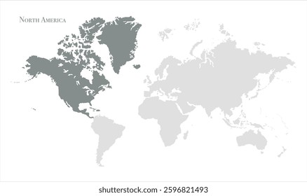 North America continent map-13, Map of North America, highlighted on the world map, North America on the world map, Satellite view, North America's location on the globe.