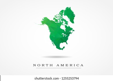 North America Continental Map - World Map International vector template, low polygon style with green color isolated on white background - Vector illustration eps 10