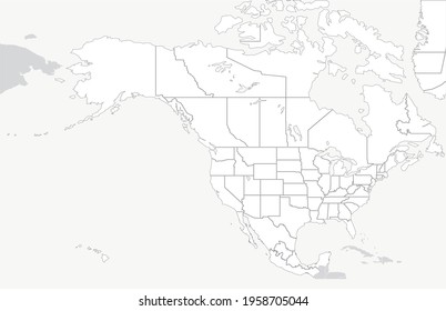 North America countries border map.
vector map of U.S. and Canada, Mexico.