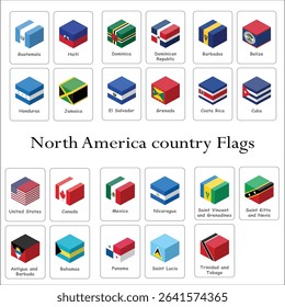 North America countries flag. all world countries national flags. flags of North American countries in alphabetical order. Vector illustration. 105