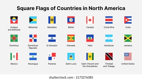 North America Countries Flags Square Flags Stock Vector (Royalty Free ...