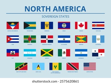 North America countries flags. Vector.