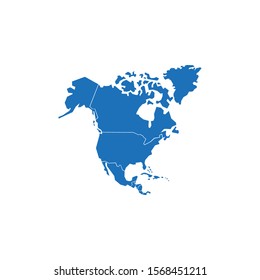 North America with country borders, vector illustration.