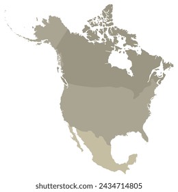 North America country Map. Map of North America in grey color. 