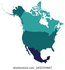 North America country Map. Map of North America in multicolor. 