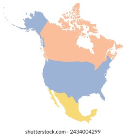 North America country Map. Map of North America in multicolor. 