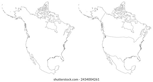 North America country Map. Map of North America in set white color