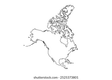 Nordamerika Land vereinfachte Karte. Silhouette mit dicken schwarzen scharfen Umrissen einzeln auf weißem Hintergrund. Einfaches Vektorsymbol.