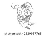 North America detailed map.line art vector illustration, line drawing map.