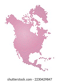 North America dotted map. Digital style shape of North America. Tech icon of the continent with gradiented dots. Astonishing vector illustration.