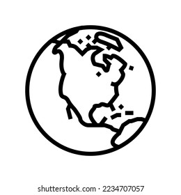 north america earth planet map line icon vector. north america earth planet map sign. isolated contour symbol black illustration