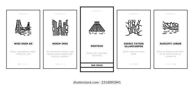 Nordamerika Berühmte Landschaft über mobile Vektorgrafik. Haiku-Stars und Felsformationen, Banff- und Sequoia-Nationalpark, Golden Gate Bridge und Times Square North America Landschaftsbild-Illustration