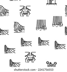 North America Famous Landscape Vector Seamless Pattern Thin Line Illustration
