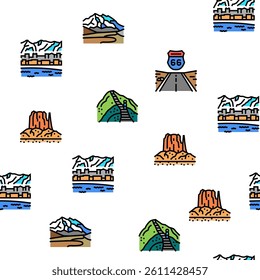 North America Famous Landscape Vector Seamless Pattern Thin Line Illustration