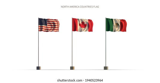 Nordamerika-Flagge. Amerikanische Länder Flaggenreihe 3D-Vektorgrafik.