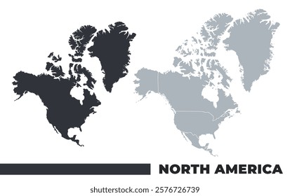 North America flat and border outline vector maps