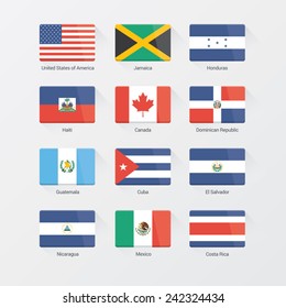 North America flat flags set