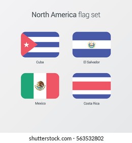 North America flat flags set 