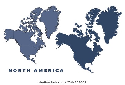 North America flat and outline vector map set